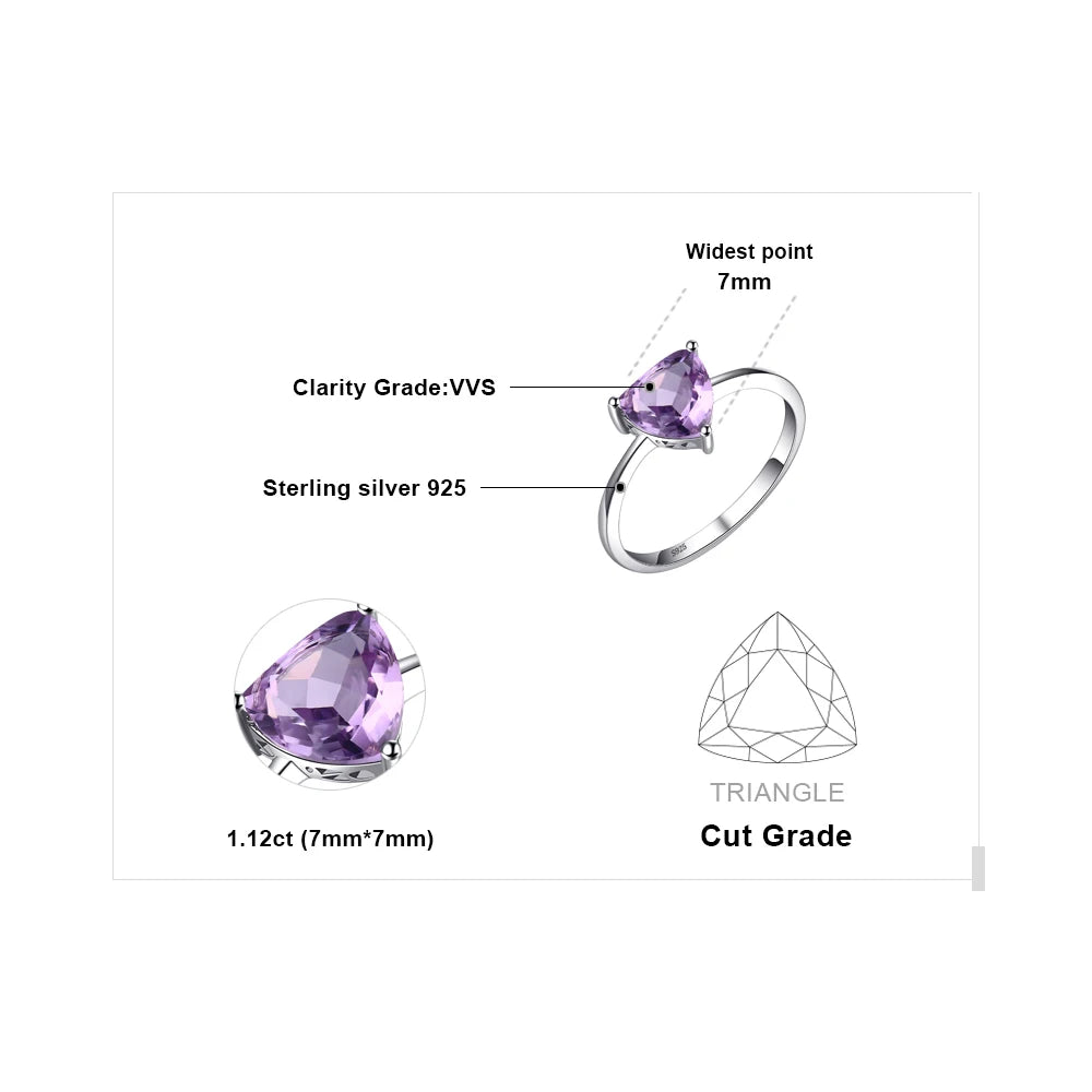 JewelryPalace Triangle 1.1ct Natural Purple Amethyst 925 Sterling Silver Ring for Woman Solitaire Engagement Gemstone Jewelry