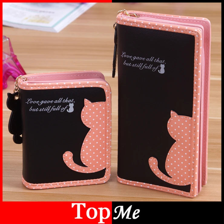 Fashion Women Wallets Zipper Lady Handbags Clutch Coin Purse Cards Holder PU Leather Brand Cat Woman Wallet Moneybags Burse Bags