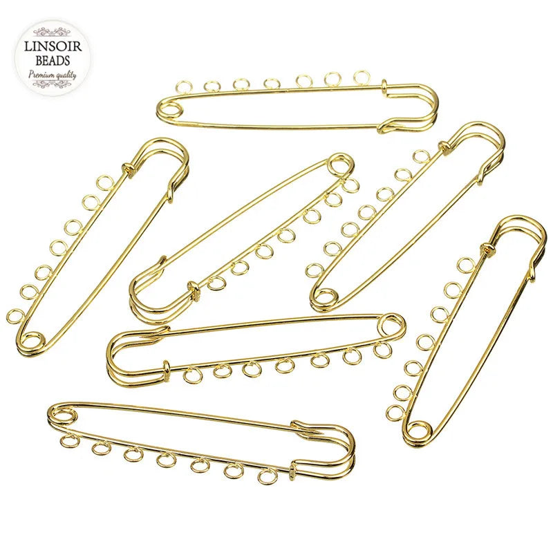 10pcs/lot 70mm Length Gold Color Safety Pin Brooches with 7 Big Loops for DIY Women Men DIY Brooche Jewelry Making Findings