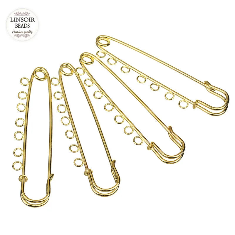 10pcs/lot 70mm Length Gold Color Safety Pin Brooches with 7 Big Loops for DIY Women Men DIY Brooche Jewelry Making Findings