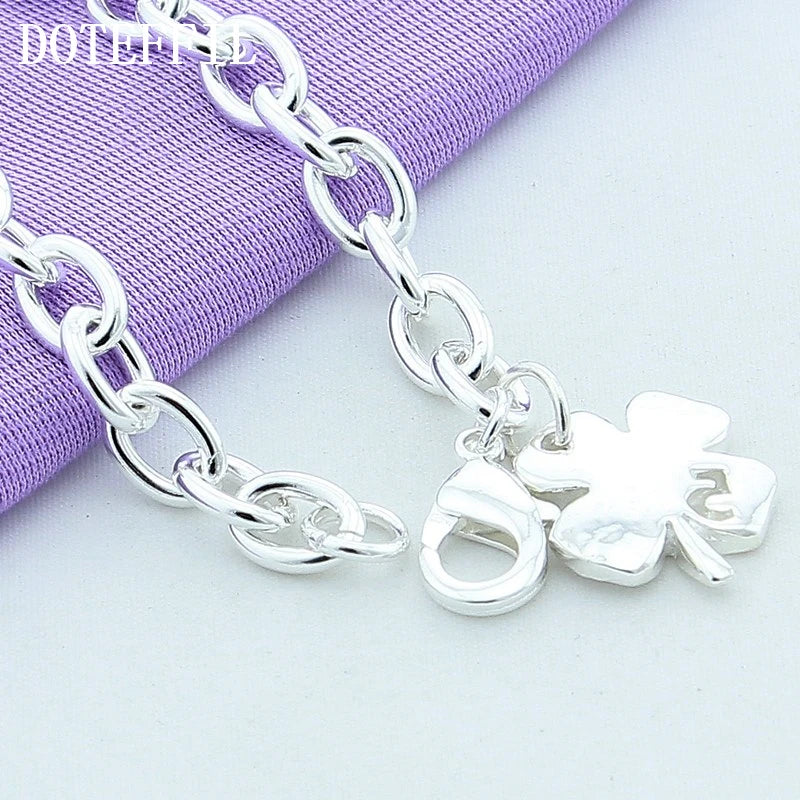 DOTEFFIL 925 Sterling Silver Clover Leaves Lucky Number 5 Bracelet 20cm Chain Women Wedding Engagement Party Jewelry