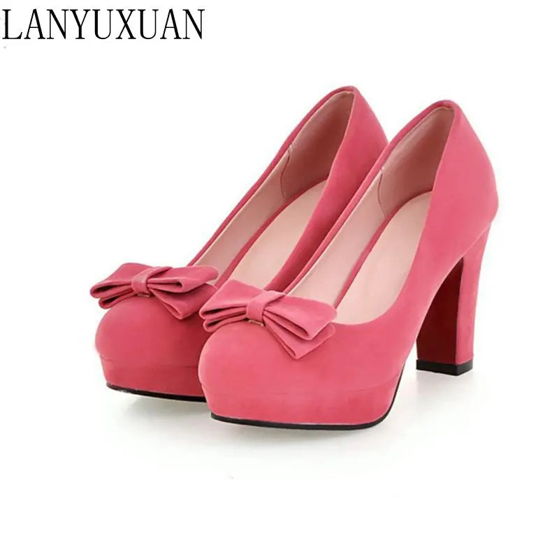 LANYUXUAN Big Size 34~43 Shoes Woman High Heels round toe Pumps sweet wedding shoes Zapatos Mujer sapatos femininos 215-3