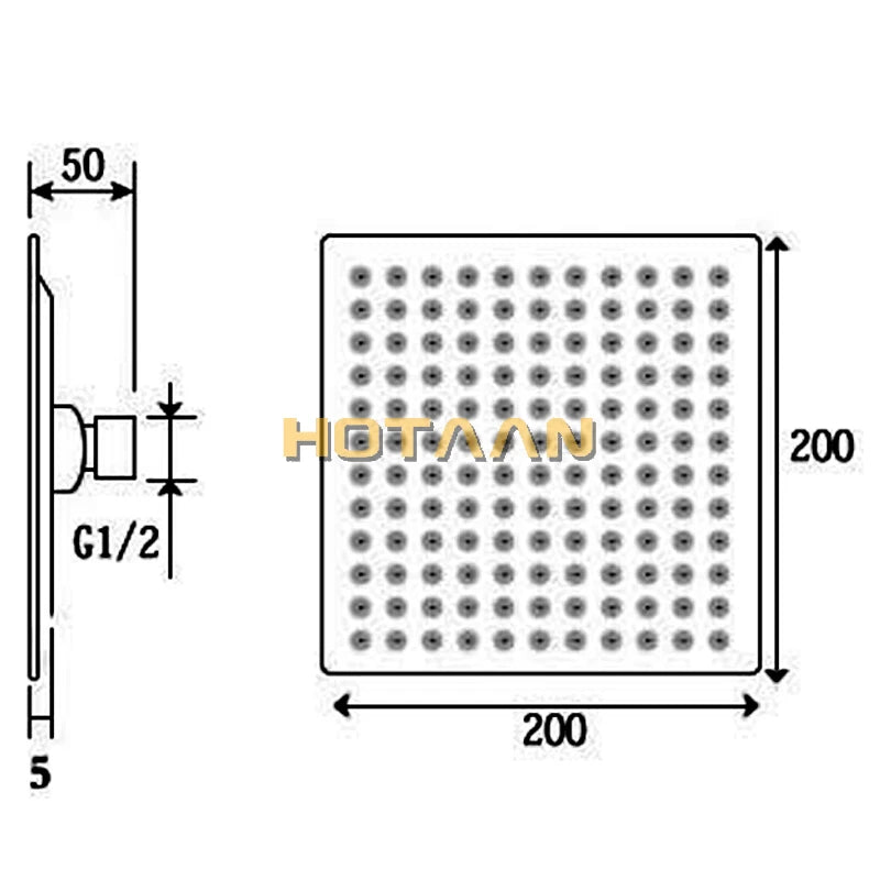 Hotaan Square Stainless Steel Showerhead Rainfall Shower Chrome High Pressure Ultra-thin Shower Head Faucet Ducha