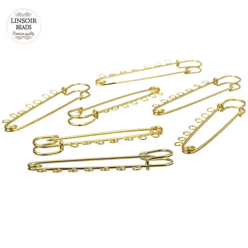 10pcs/lot 70mm Length Gold Color Safety Pin Brooches with 7 Big Loops for DIY Women Men DIY Brooche Jewelry Making Findings