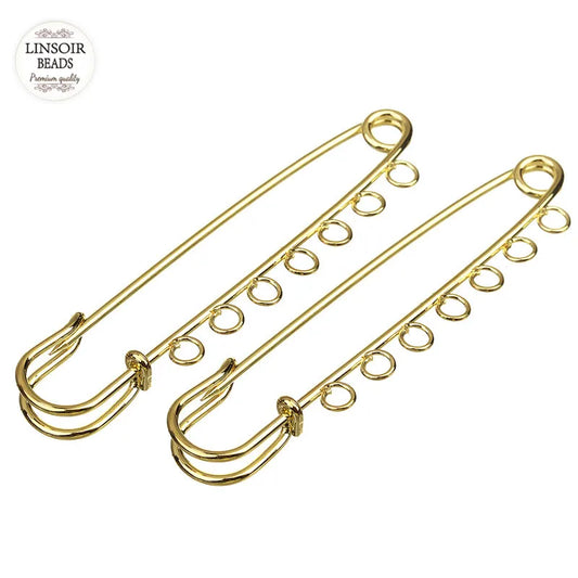 10pcs/lot 70mm Length Gold Color Safety Pin Brooches with 7 Big Loops for DIY Women Men DIY Brooche Jewelry Making Findings