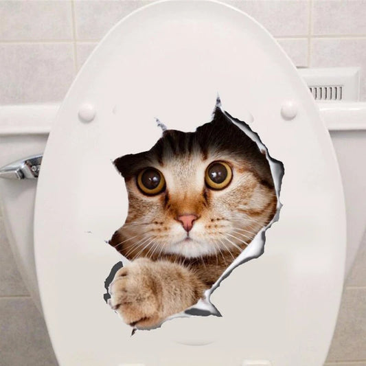 Vinyl Waterproof Cat Dog 3D Wall Sticker Hole View Bathroom Toilet Living Room Home Decor Decals Poster Cute Animals Wallpaper