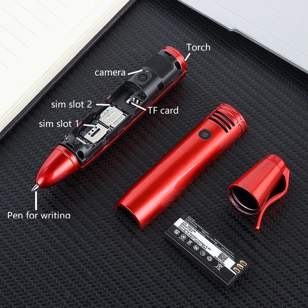 Mini Pen Cell phone  0.96" Tiny Screen Flashlight Bluetooth Dialer Dual SIM Camera Mobile Phones with Recording russian language