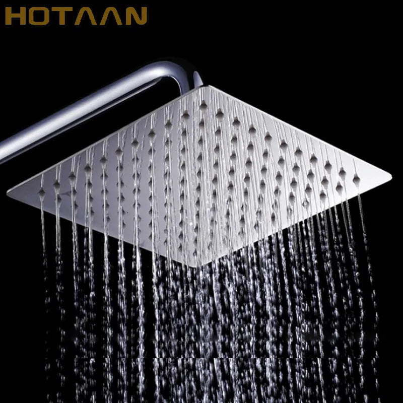 Hotaan Square Stainless Steel Showerhead Rainfall Shower Chrome High Pressure Ultra-thin Shower Head Faucet Ducha