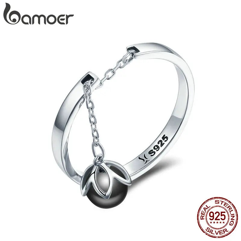 BAMOER Genuine 925 Sterling Silver Tears Of Flowers Dangle Open Finger Rings for Women Luxury Sterling Silver Jewelry SCR165