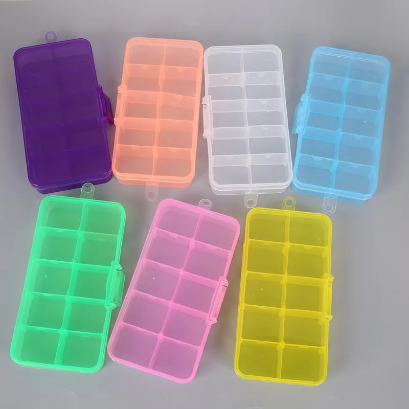 10 Grids 7 Color Choose Adjustable Jewelry Beads Pills Nail Art Tips Storage Box Case Hard Transparent Plastic Jewelry Tool Box