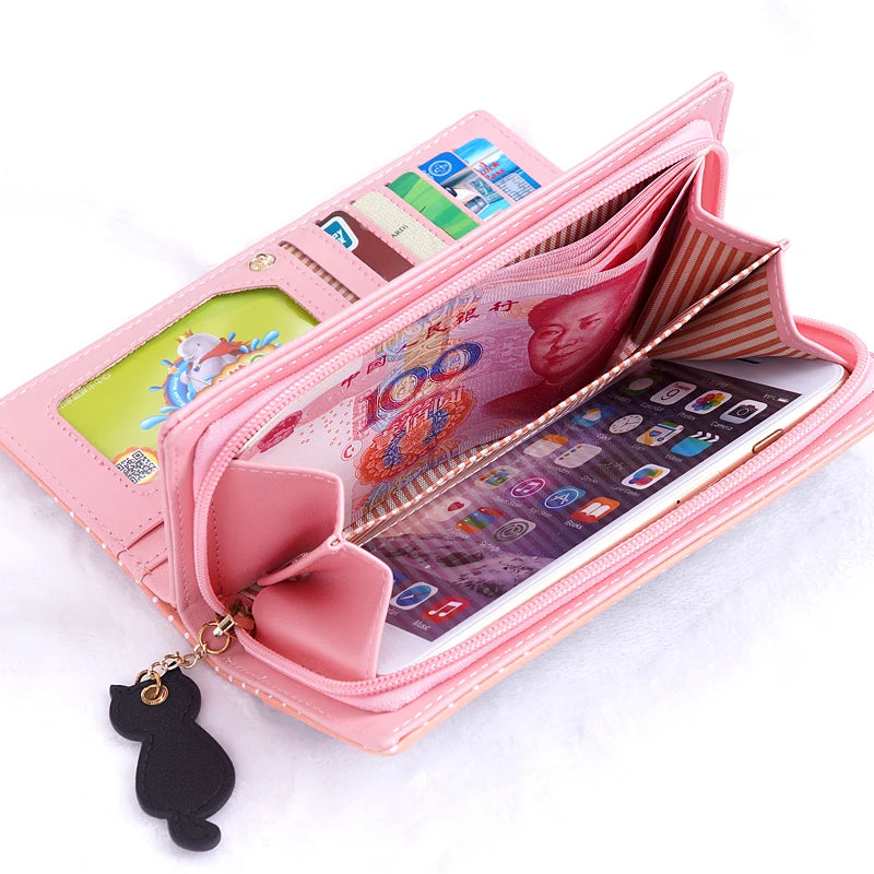 Fashion Women Wallets Zipper Lady Handbags Clutch Coin Purse Cards Holder PU Leather Brand Cat Woman Wallet Moneybags Burse Bags