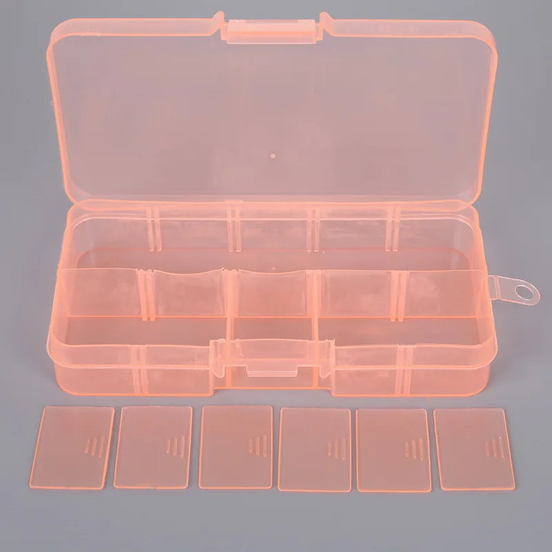 10 Grids 7 Color Choose Adjustable Jewelry Beads Pills Nail Art Tips Storage Box Case Hard Transparent Plastic Jewelry Tool Box