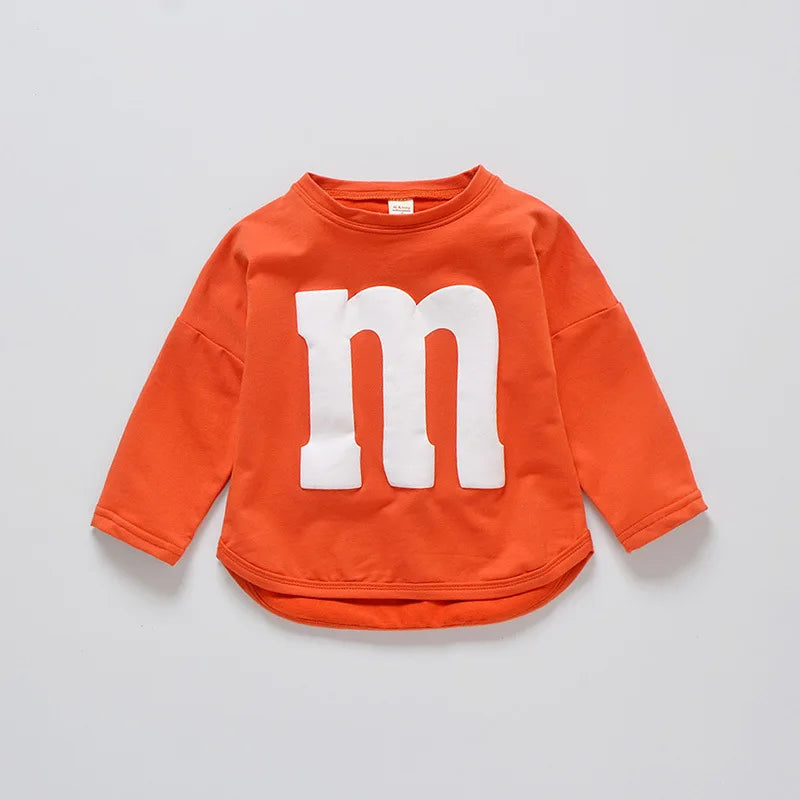 Cotton Baby Girl T-shirt Long Sleeved Spring Autumn Cartoon Letters M Kids Tops Boys Clothes Toddlers Tees