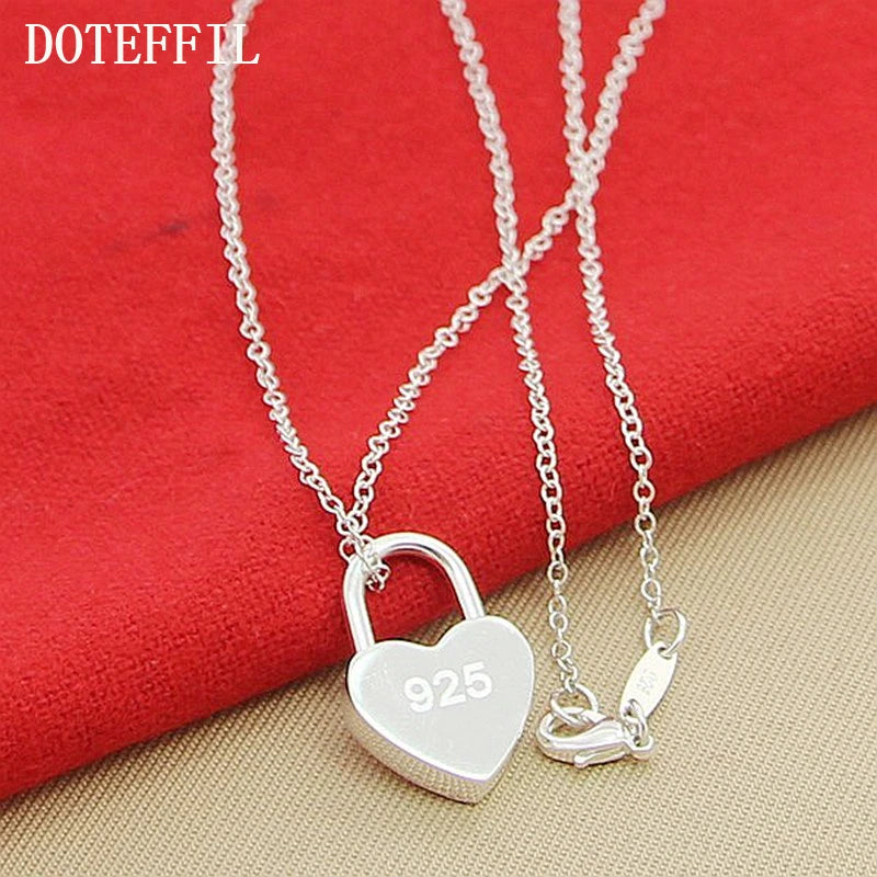 DOTEFFIL 925 Sterling Silver Square/Heart Lock Pendant Necklace With Original Logo 16-30 inch Chain For Women Wedding Engagement