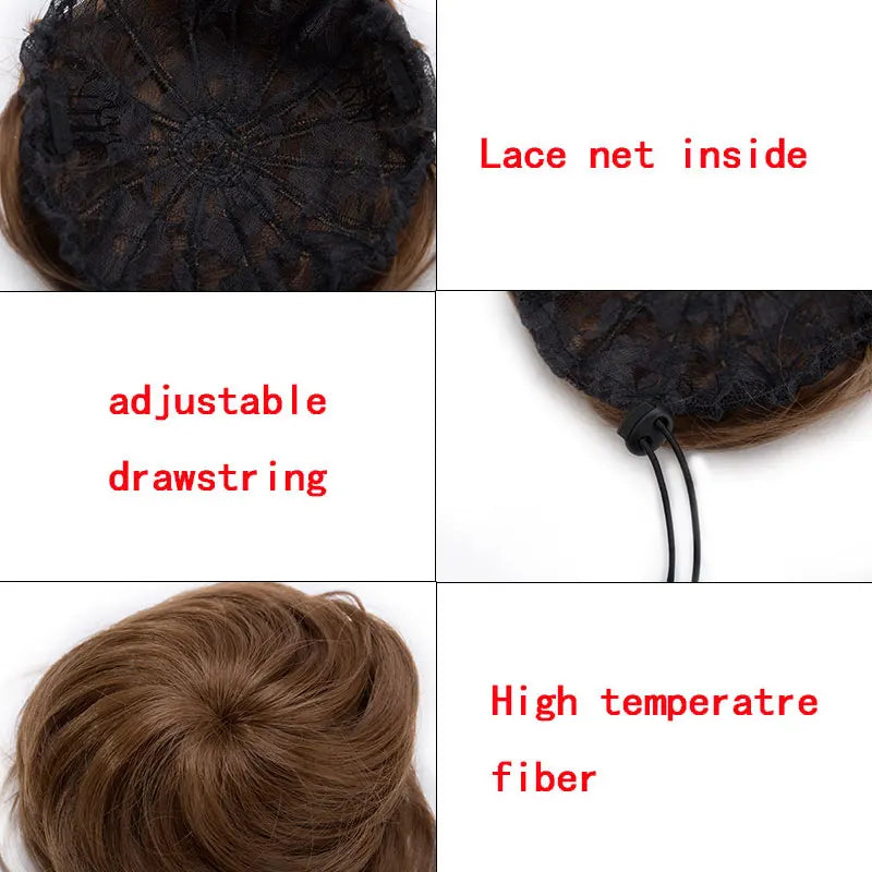 Synthetic Adjustable Hair Scrunchie Straight Chignons Hair Natural Fake Hair Bun Straight Drawstring Hair Ponytails Extensions