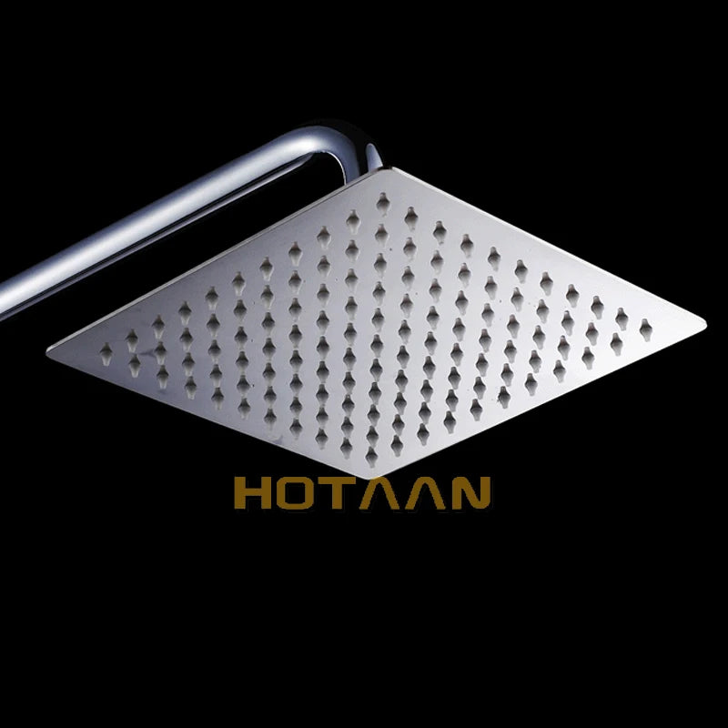 Hotaan Square Stainless Steel Showerhead Rainfall Shower Chrome High Pressure Ultra-thin Shower Head Faucet Ducha