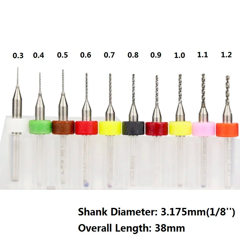 XCAN 10pcs/Set 0.3mm to 1.2mm PCB Mini Drill Bit Tungsten Steel Carbide for Print Circuit Board CNC Drill Bits Machine