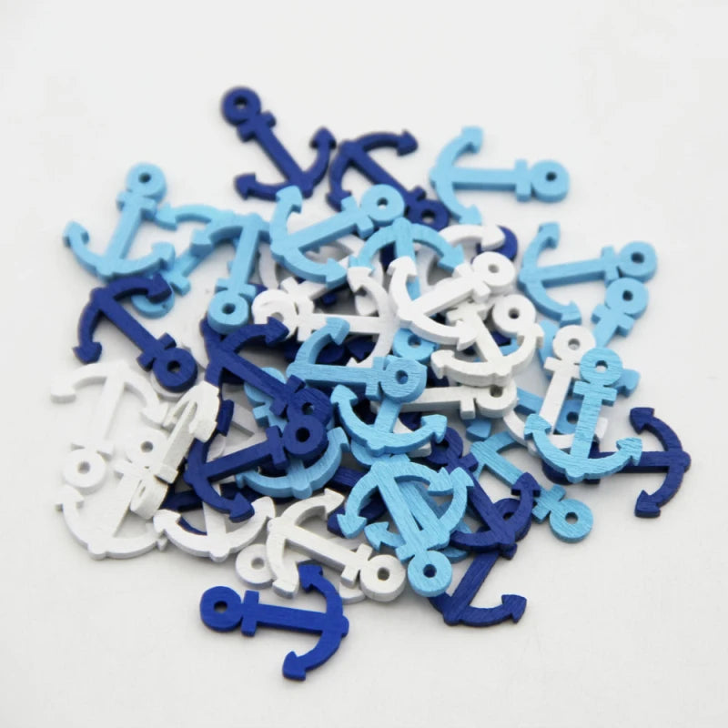 50PCS Mix Boat Anchor Wooden Buttons For Crafts Scrapbooking Accessories Craft Wood Buttons DIY Wedding Sewing Decoration