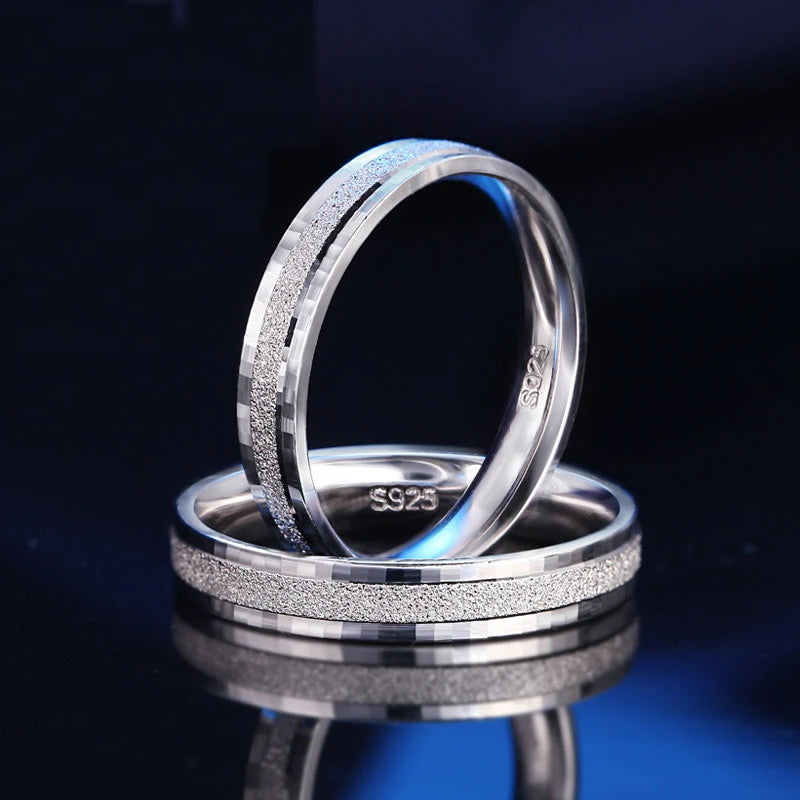 Fashion 100% 925 Silver Sterling Couple Ring for Men Women Top Quality Frosted Bnad Flakes Anniversary Jewelry For Lover Wedding