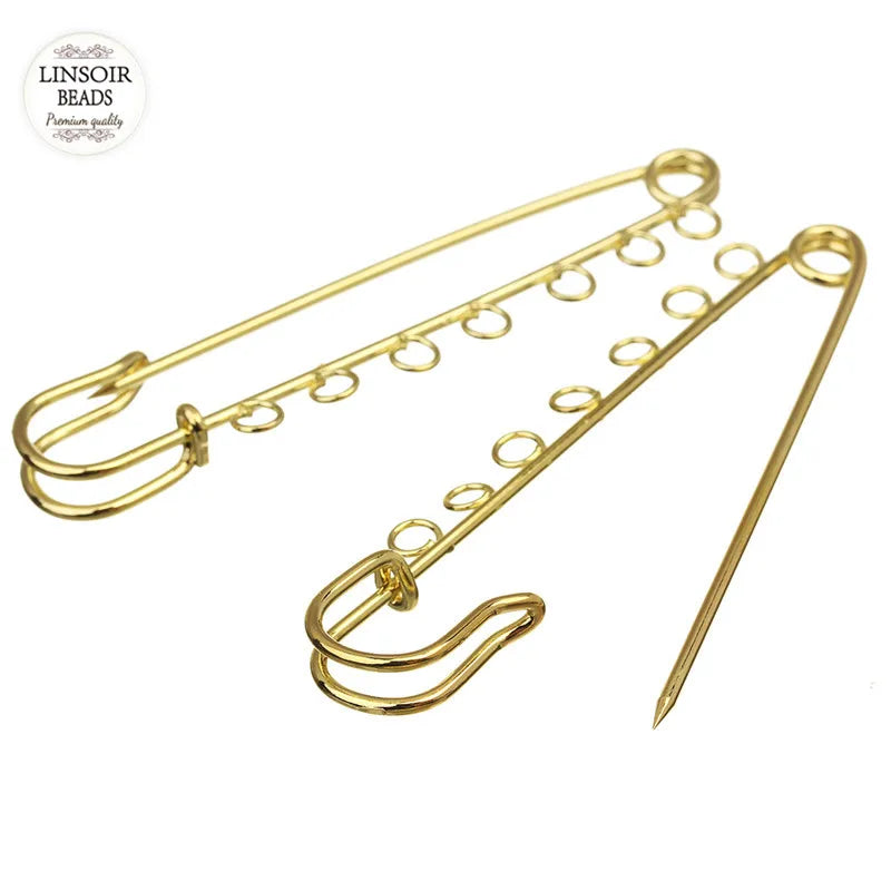 10pcs/lot 70mm Length Gold Color Safety Pin Brooches with 7 Big Loops for DIY Women Men DIY Brooche Jewelry Making Findings