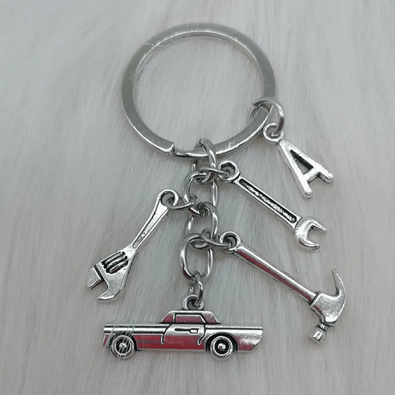 Mechanical Keychain Dad Father Initial Keychain Father's Day Gift Letter A-Z Truck Keychain Truck Key Ring Car Truck Lover Gift