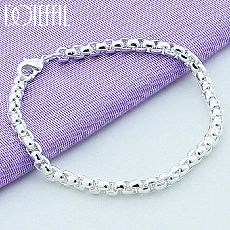 DOTEFFIL 925 Sterling Silver 24K Gold Round Box Chain Bracelet For Women Fashion Charm Wedding Engagement Party Jewelry