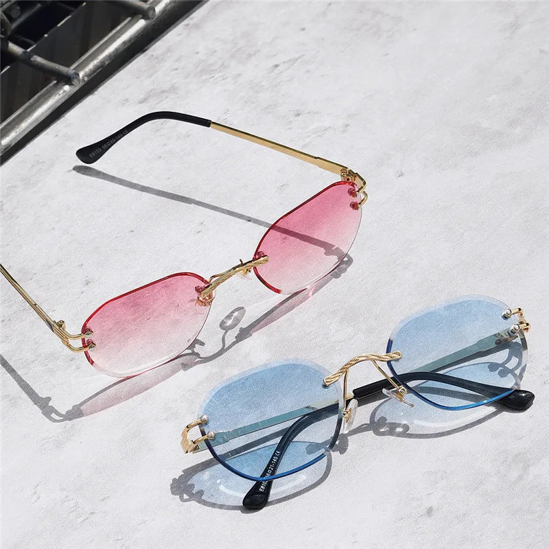 Blue Sunglasses Frameless Rimless Men 2021 High Quality Square Metal Sun Glasses Women Mirror Sea Summer Style