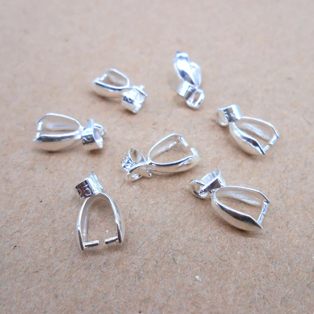 925 sterling silver 10PCS Lot Size S-M-L  Handmade Jewelry Findings 925 Stamped Silver Bail Connector Bale Pinch Clasp Pendant