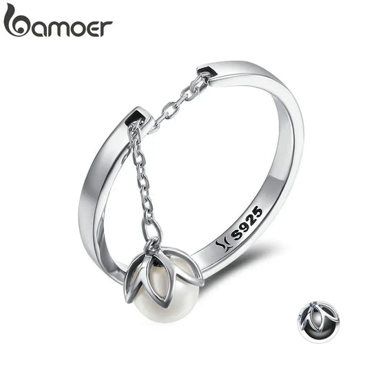 BAMOER Genuine 925 Sterling Silver Tears Of Flowers Dangle Open Finger Rings for Women Luxury Sterling Silver Jewelry SCR165