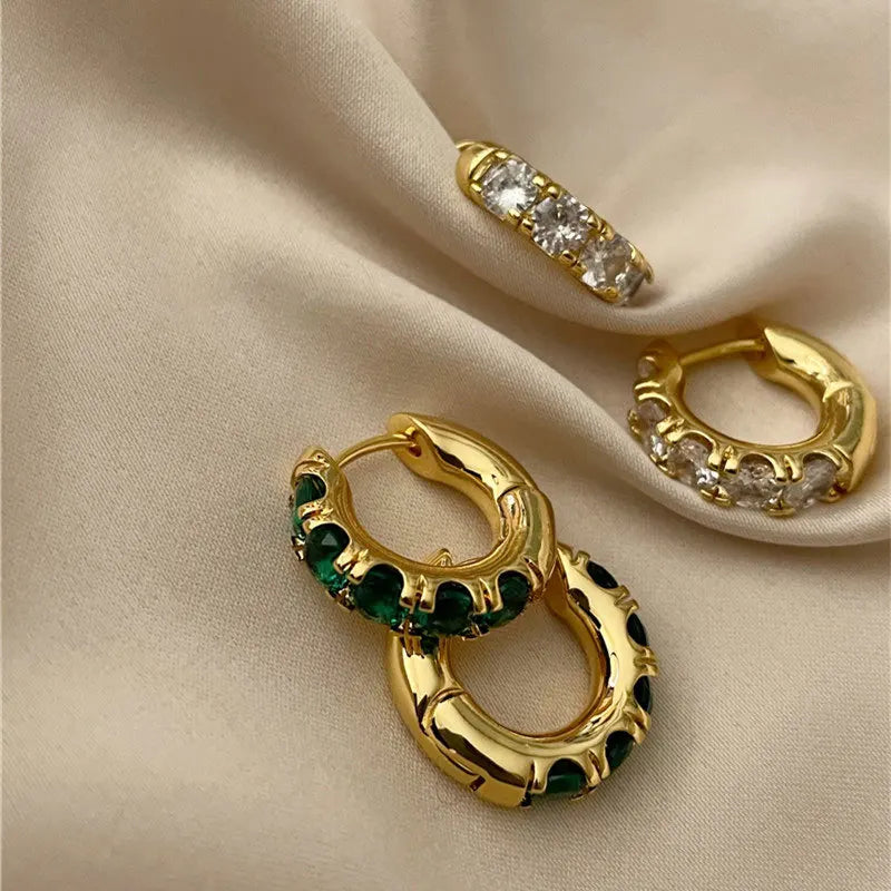 VENTFILLE 925 Sterling Silver Green Zircon Hoop Earrings For Women Retro Trendy Temperament Earrings Party Jewelry 2022 New