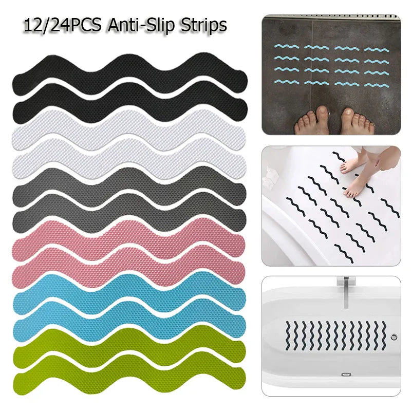 12/24Pcs S Shaped Anti Slip Strips Waterproof Safety Strips Shower Stickers Self-Adhesive Non Slip Tape For Bathtub Stairs Floor