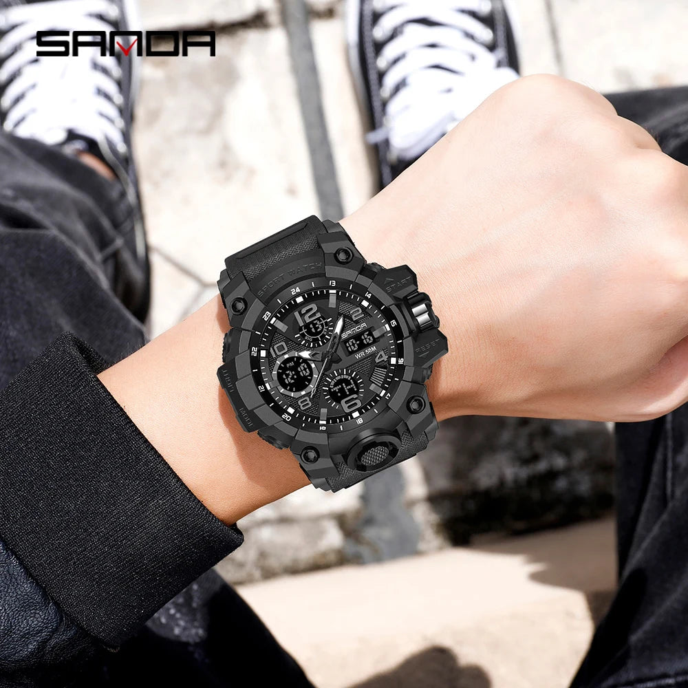 2021 SANDA Sports Military Men's Watches Waterproof Dual Display Quartz Wristwatch For Male Clock Stopwatch Relogios Masculino