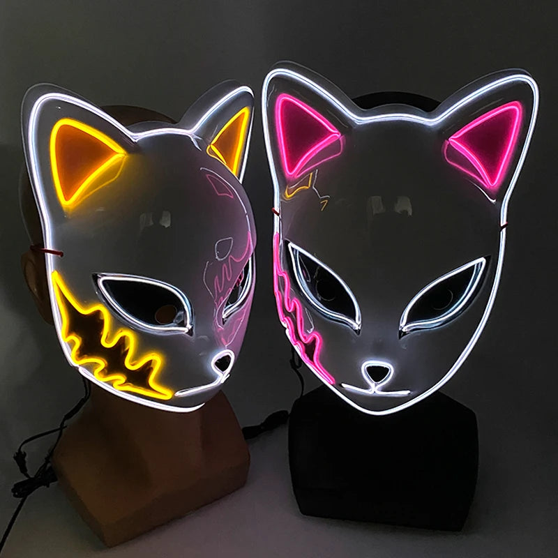 Cosplay Halloween Party Mask Luminous Light up Led Mask EL Neon Glowing Anime Mask Masque Masquerade Masks Horror Carnival Mask