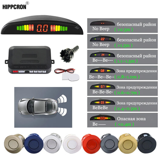 Car LED Parking Sensor Kit 4 Sensors 22mm Backlight Display Reverse Backup Radar Monitor System 12V 8 Colors