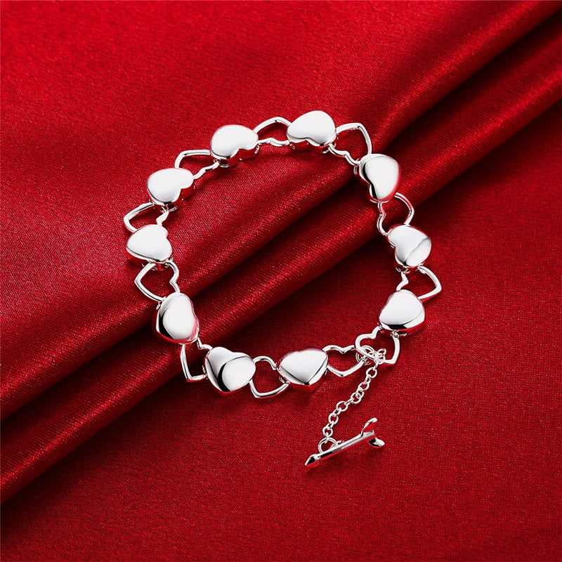 DOTEFFIL 925 Sterling Silver Solid Hollow Full Heart Bracelet For Woman Charm Wedding Engagement Party Fashion Jewelry