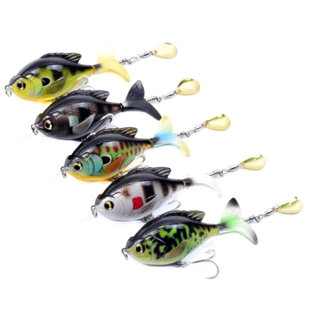 CCLTBA Rotate Tail Popper Lure 9.5cm 16.9g Topwater Wobble Fishing Lures Bass Fishing Tackle