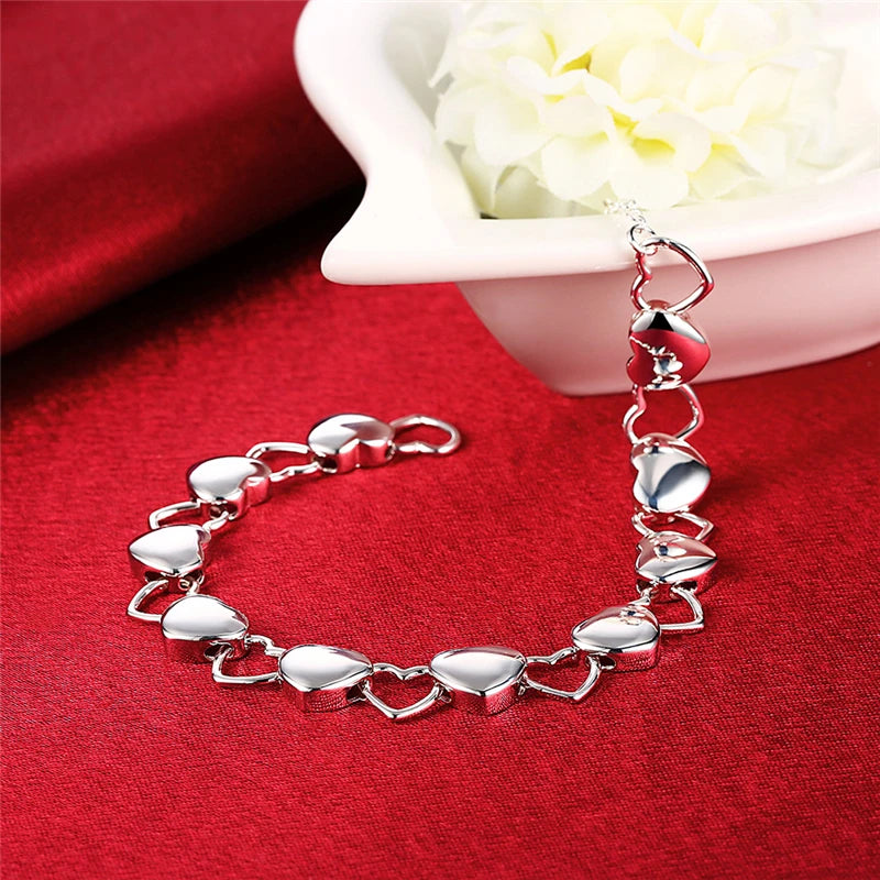 DOTEFFIL 925 Sterling Silver Solid Hollow Full Heart Bracelet For Woman Charm Wedding Engagement Party Fashion Jewelry