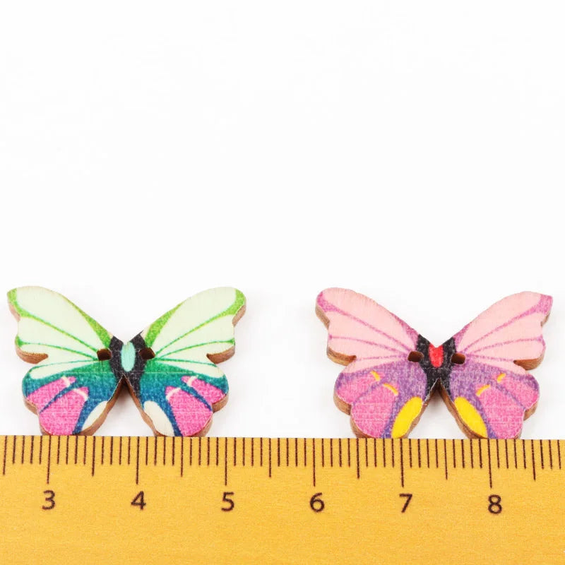 Wooden Mixed Color Butterfly Shape Buttons 2 Holes Handmade Clothing Sewing Scrapbooking Crafts DIY 28x20mm 30pcs