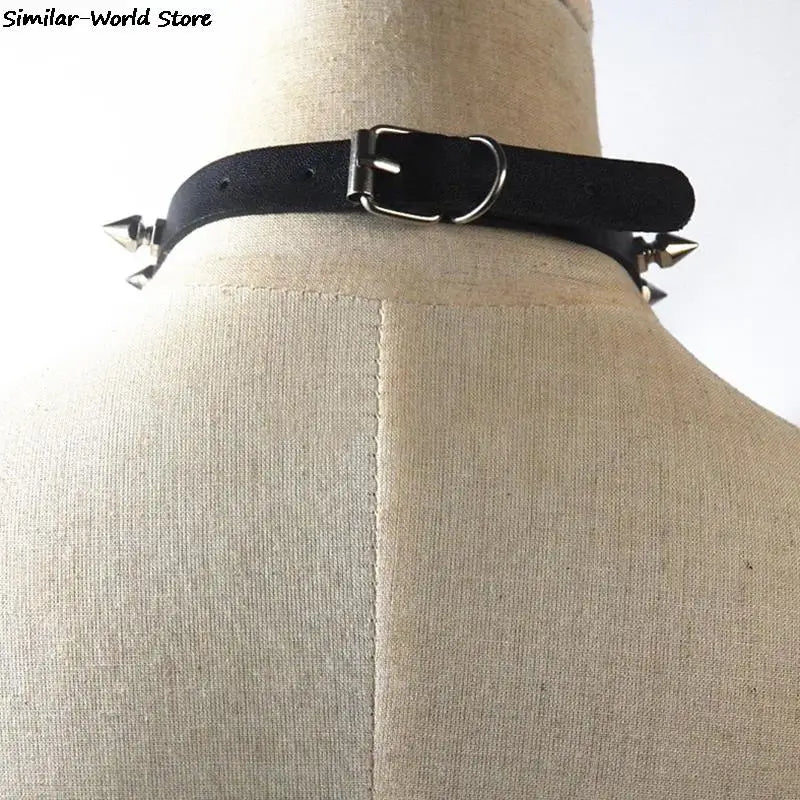 2021 Gothic O-Round Spike Choker Collar Women Harness Choker Necklace For Women Punk Leather Chocker Necklaces Gothic Jewelry