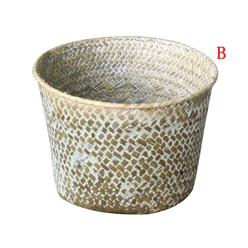 Laundry Straw Patchwork Wicker Rattan Seagrass Belly Garden Flower Pot Planter Basket 2019 Handmade Bamboo Storage Baskets