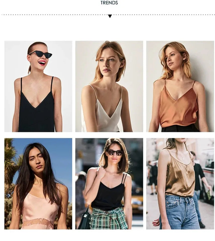 Sexy Strap Crop Top Women Halter V Neck Basic White Black Cami Sleeveless Satin Tube Tank Tops Women'S Summer Y2K Camisole