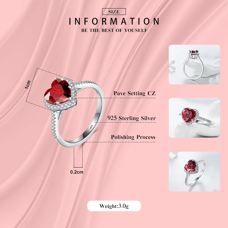 Modian 100% Real 925 Sterling Silver Red Heart Ring 5A CZ Zirconia Wedding Jewelry brand Engagement Hearts Rings for Women Gift