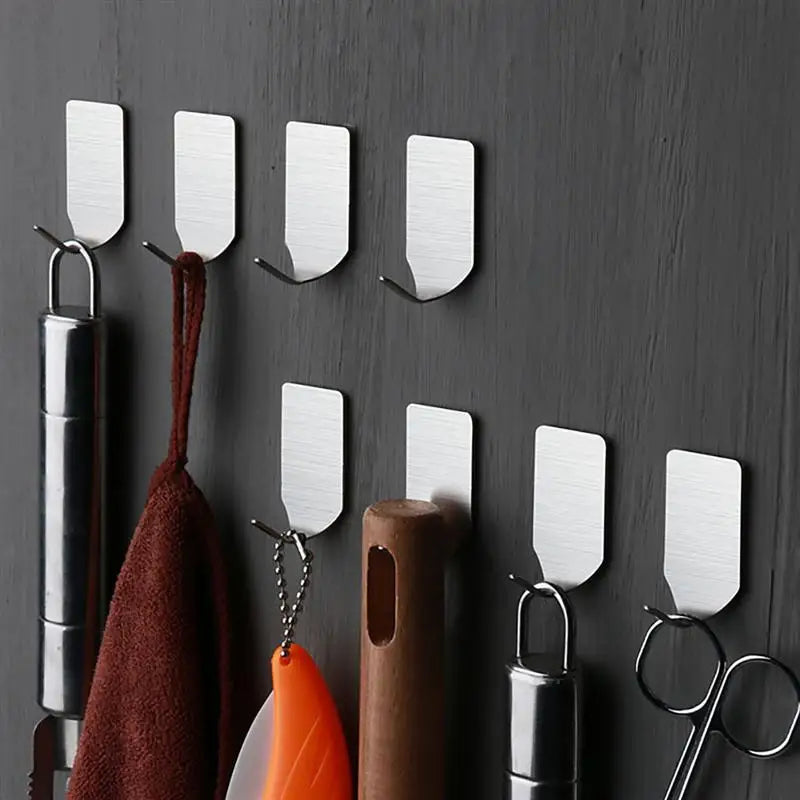 12/6pcs Adhesive Stainless Steel Towel Hooks Towel Racks Wall Hooks For Kitchen Bathroom Self-Adhesive Stainless Steel Hook