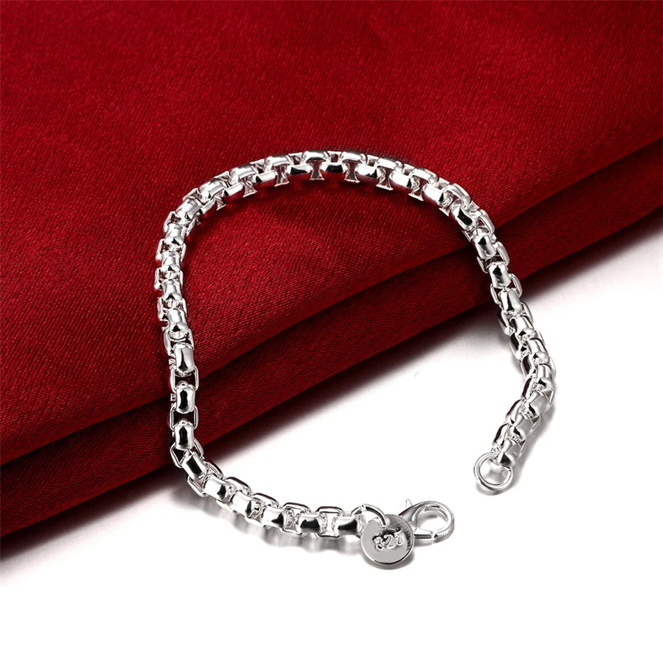 DOTEFFIL 925 Sterling Silver 24K Gold Round Box Chain Bracelet For Women Fashion Charm Wedding Engagement Party Jewelry