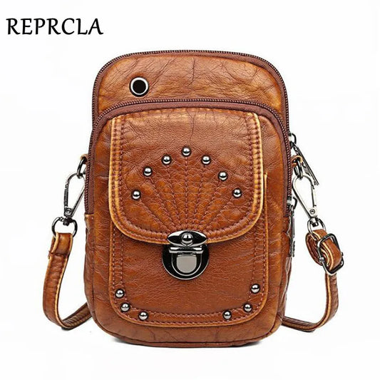 Vintage Soft Leather Crossbody Bags Rivet PU Women Messenger Shoulder Bag Small Female Handbags Phone Purses Black and Brown