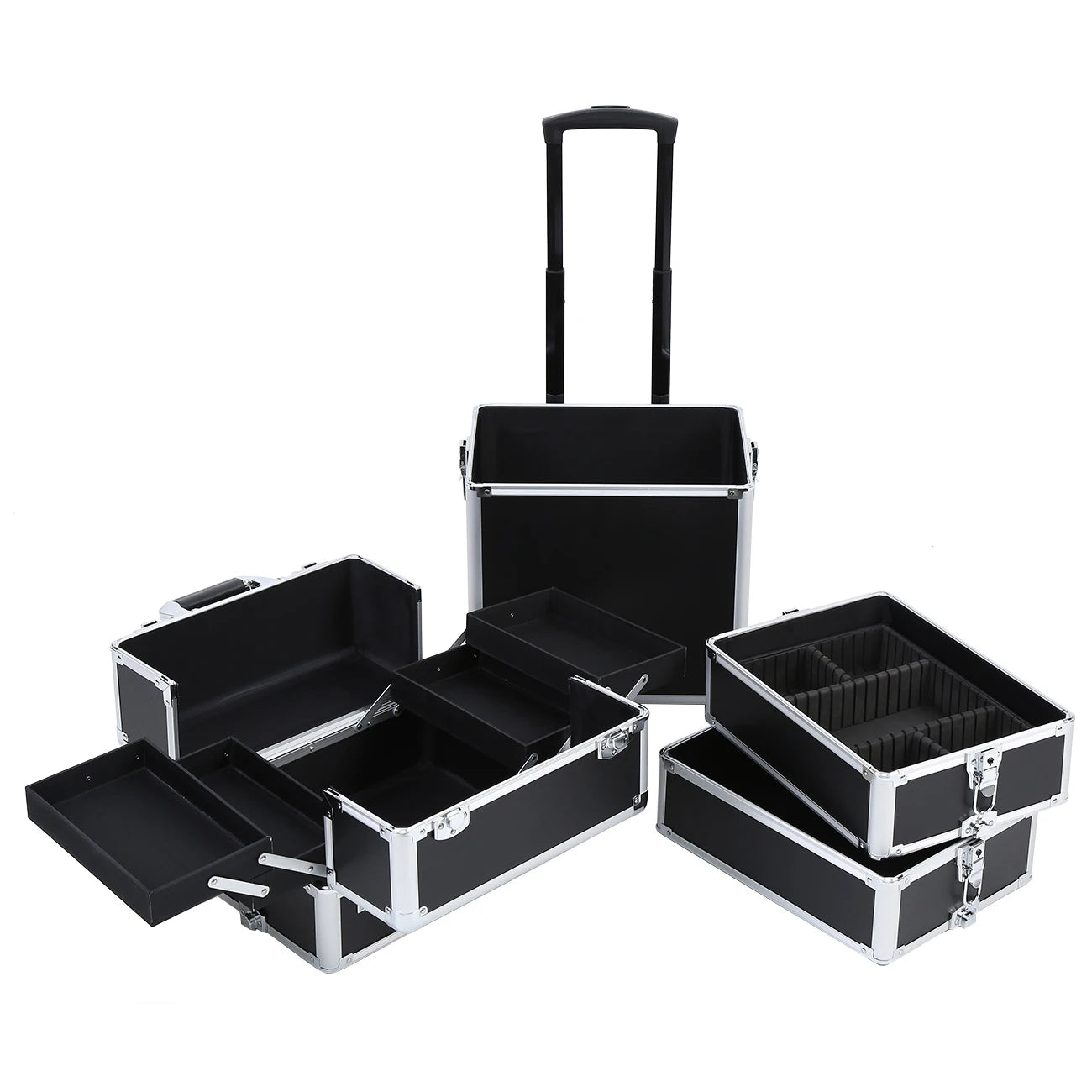 4 in 1 Trolley Hairdressing Makeup Beauty Nail Case Art Box Cosmetics Suitcase With Wheels