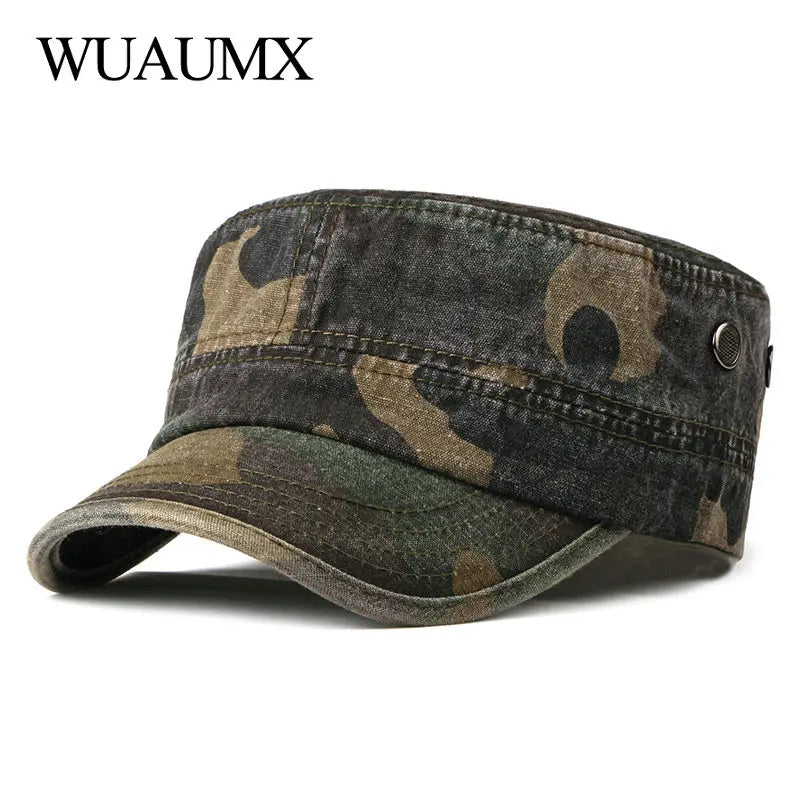 Vintage Camouflage Hats for Men Women Spring Summer Flat Top Baseball Caps Outdoor Camo Cadet Combat Fishing Cap Sunscreen Cap