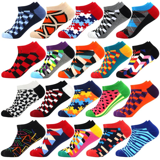 2024 Socks Men's Latest Design Boat Socks Short Summer Socks Quality Business Geometric Lattice Colorful Mens Cotton Socks