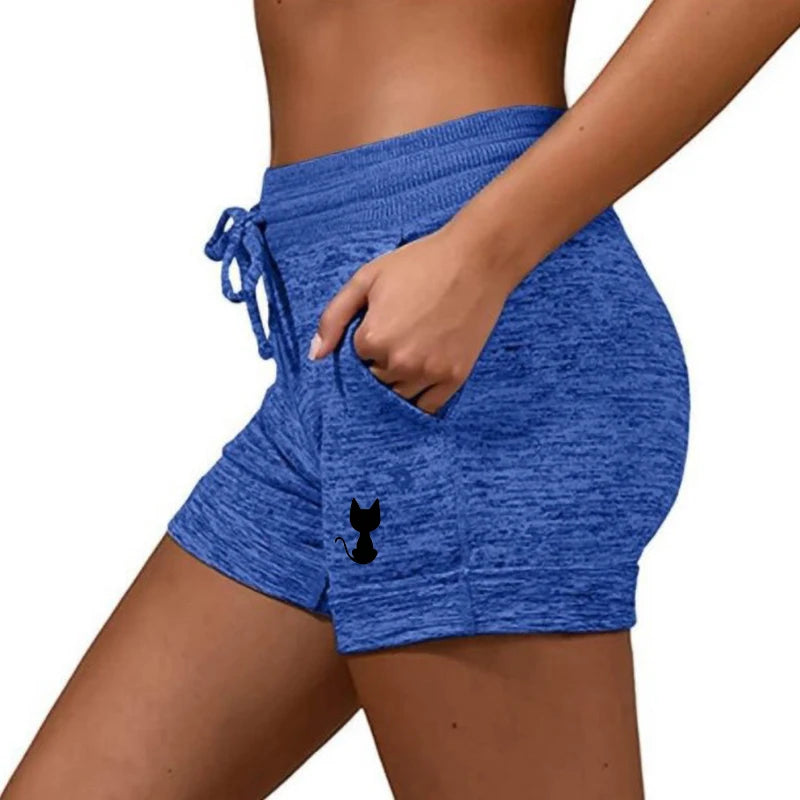 Summer Women's Shorts Back View Cat Printed Elastic Casual Sports Quick Drying Fitness Breathable Female Sweatpants Plus Size