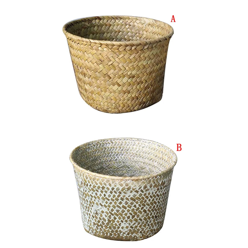 Laundry Straw Patchwork Wicker Rattan Seagrass Belly Garden Flower Pot Planter Basket 2019 Handmade Bamboo Storage Baskets